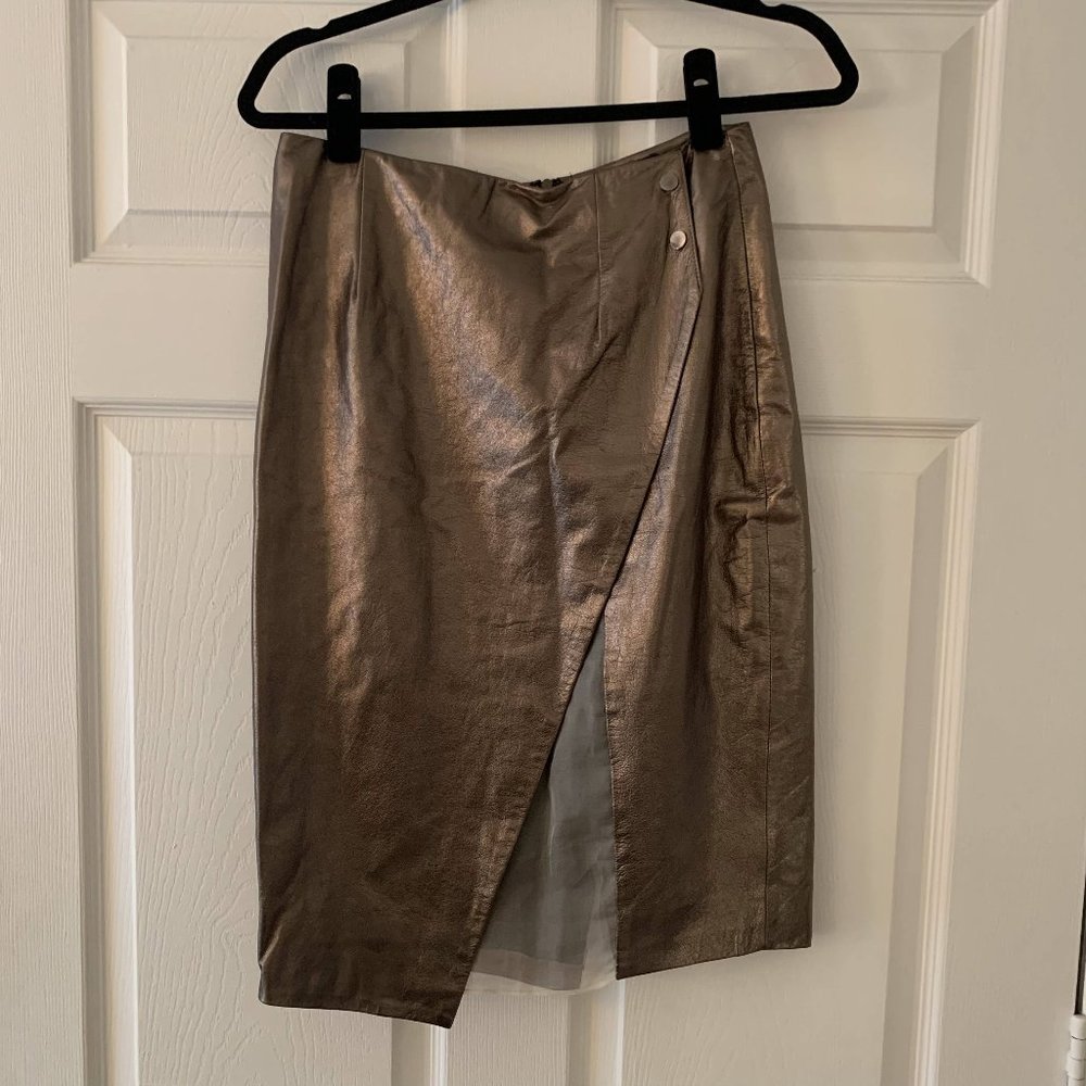 Misha Nonoo Pewter Metallic Leather Skirt Size 6